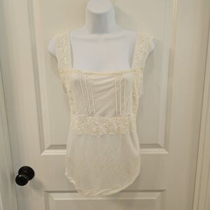 Banana Republic Women's Lace Trim Cream Top Size M